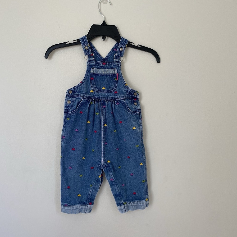 Vintage Carter's Girls Blue Denim Overalls 18-24M Embroidered Hearts Y2K - Picture 2 of 16